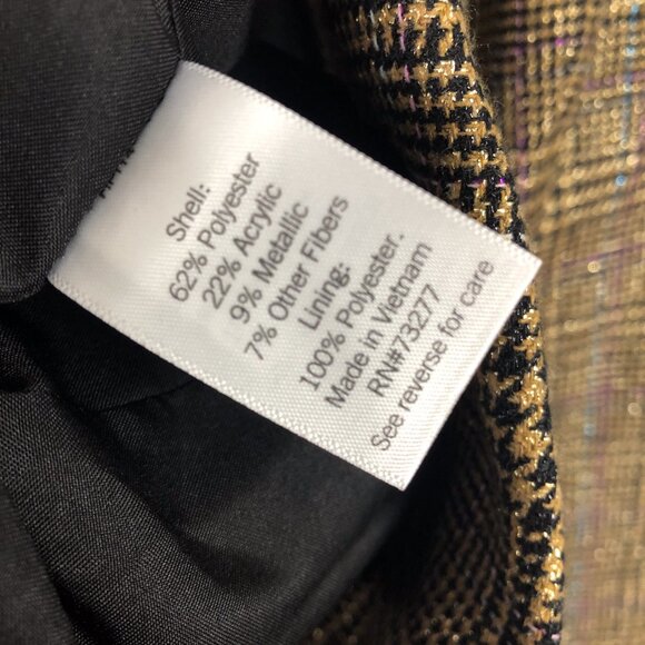 Nine West Double Breasted Metallic Gold Hounds Tooth Size 0x - Picture 6 of 8